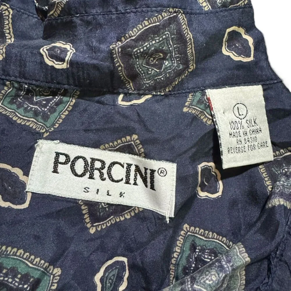 Vintage Porcini  Retro Abstract 100% Silk Button Down Short sleeve L‎ - Picture 5 of 7